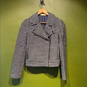 Tory Burch Raffia Tweed Knit Moto Jacket